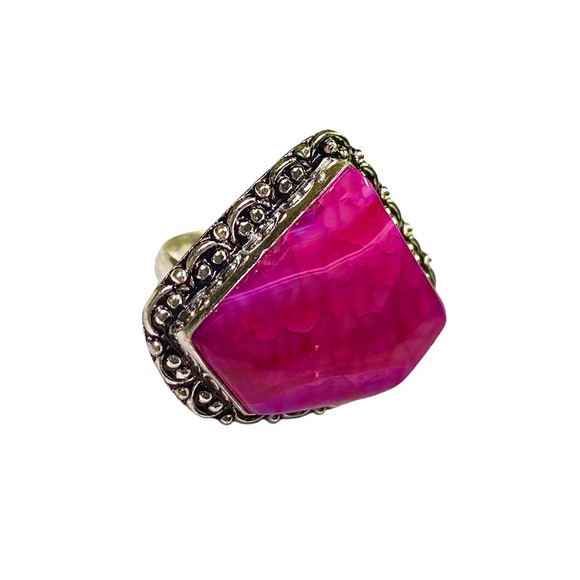 Pink Solar Agate Gemstone in a Handcrafted Vintage-Look 925 Stamped Ring (8) - Picture 1 of 8